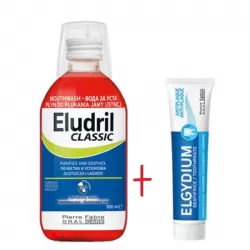Промо комплект Eludril Classic вода за уста 500мл + паста за зъби Elgydium Anti-plaque 100ml
