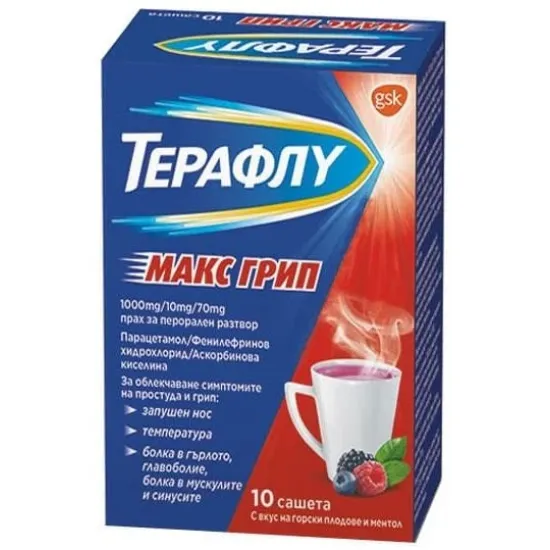 Терафлу макс грип с горски плодове х 10 сашета Терафлу макс грип с горски плодове х 10 сашета